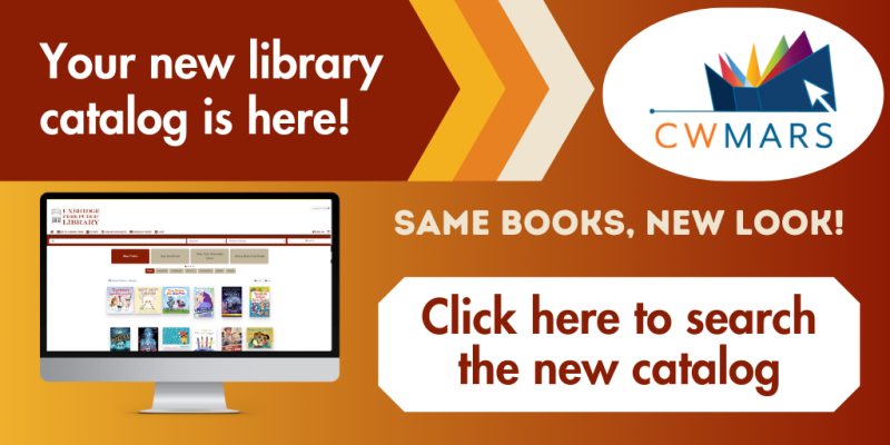 Banner promoting the Library's new catalog, with a clickable hyperlink to the new catalog page